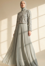 Gizelle 2-Piece Pleated Dress With Crystal Blazer In Sage-Gray