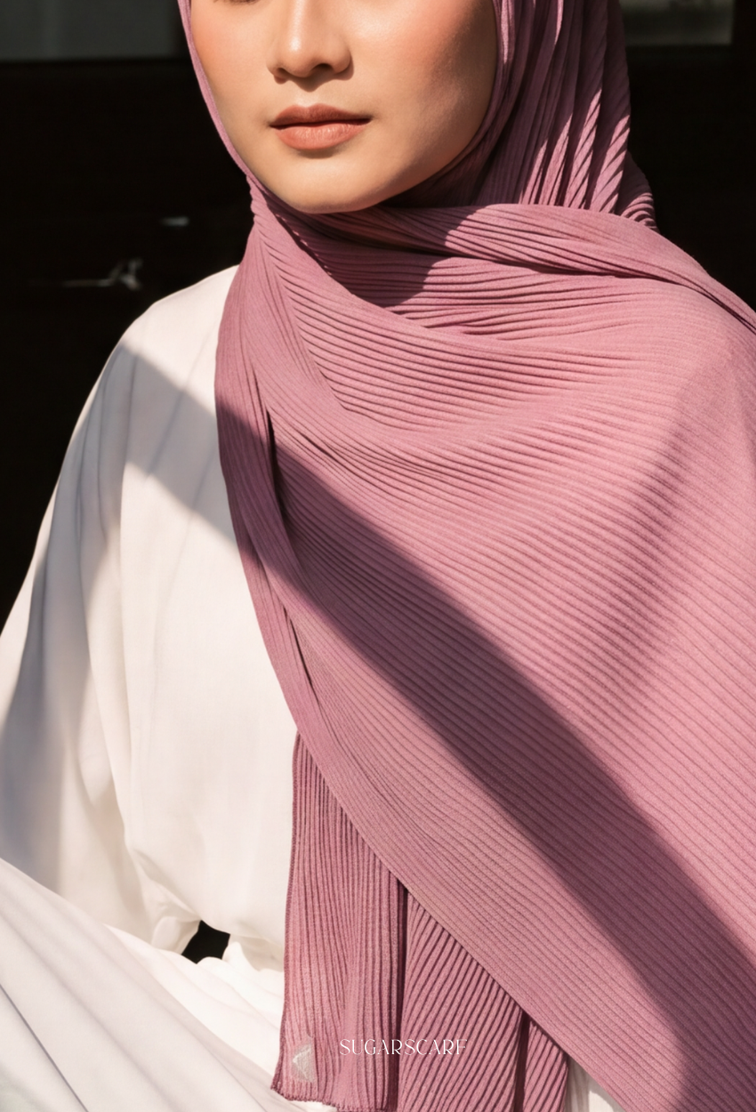 ( Full Wide Pleats Shawl ) Elegant Folds Everyday - (RosiePink-PinkOrange)