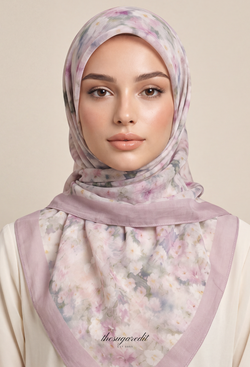 TSE BloomInvitation Japanese Cotton Voile Square - Deena ( Brownish Border)