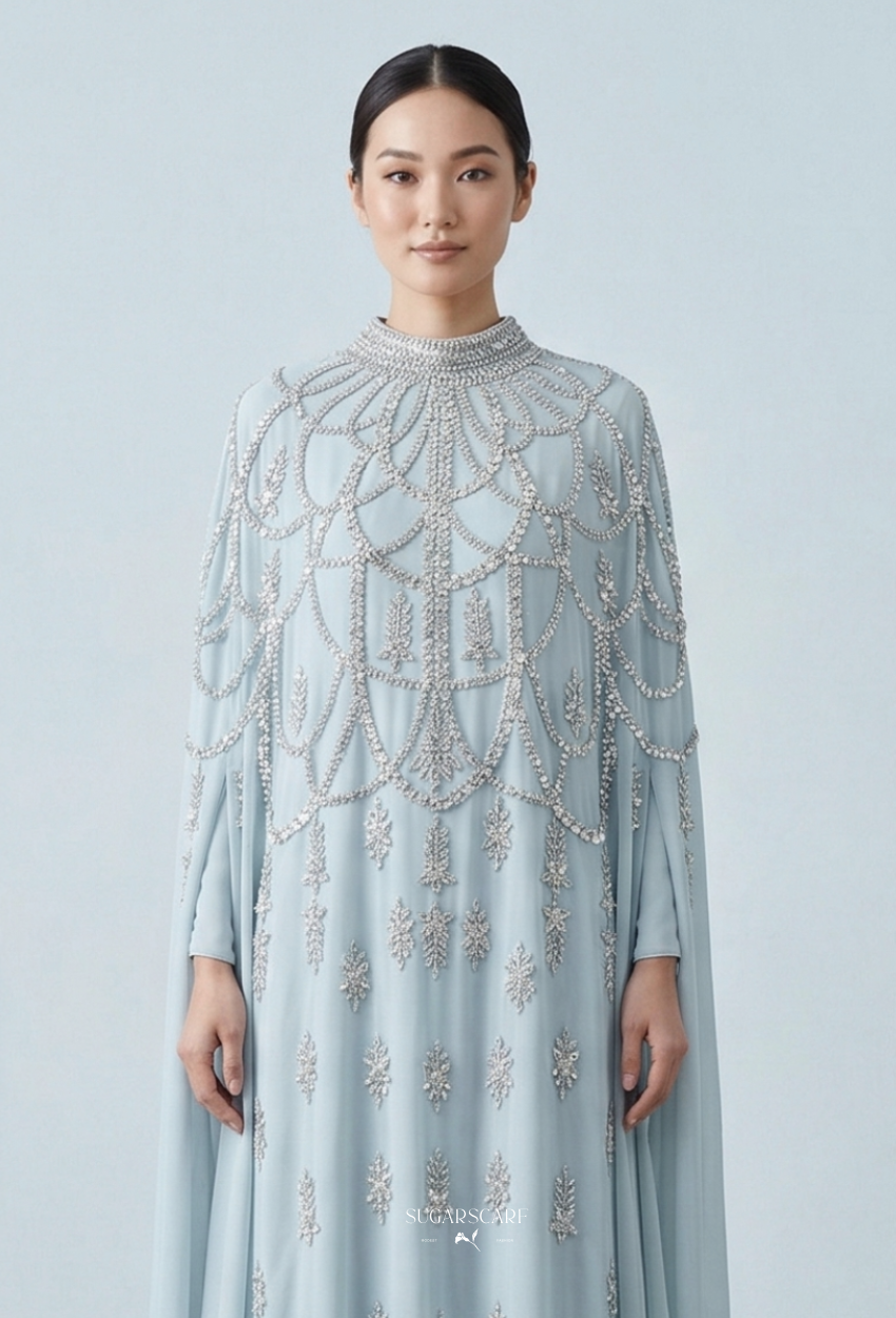 Hailey Crystal Beads Drape In Dusty Blue