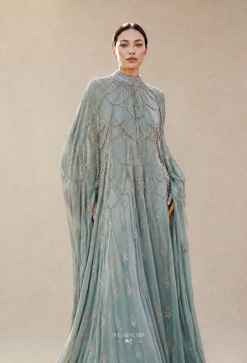 Hailey Crystal Beads Drape In Dusty Blue
