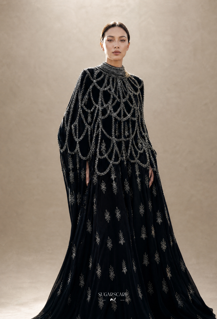 Hailey Crystal Beads Drape In Black