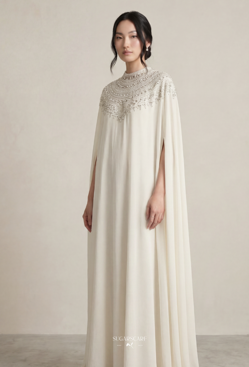 Vivi Crystal Beads Drape In Off White