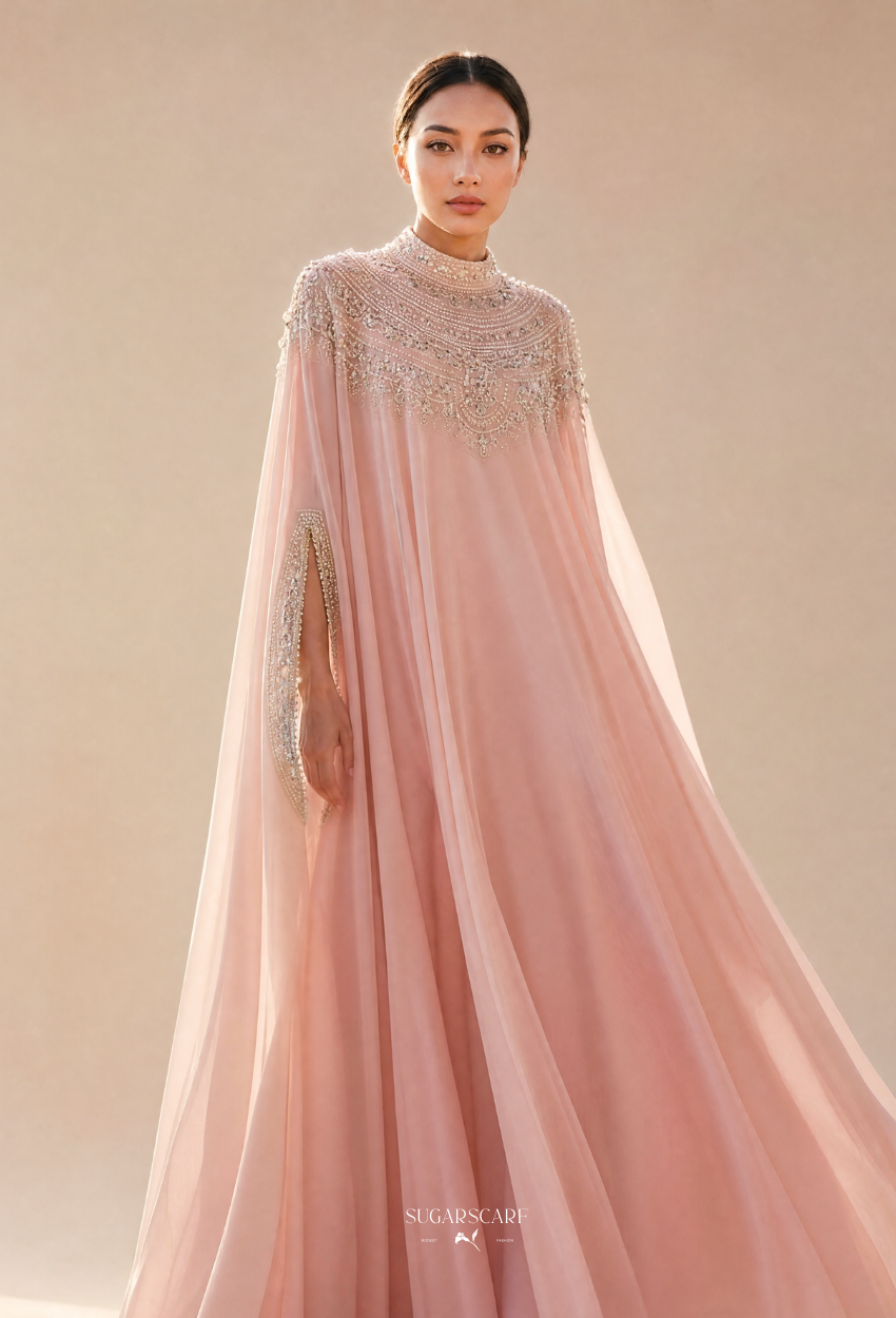 Vivi Crystal Beads Drape In Light Pink
