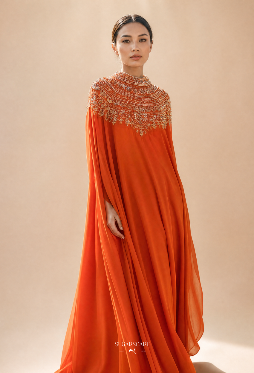 Vivi Crystal Beads Drape In Vibrant Orange