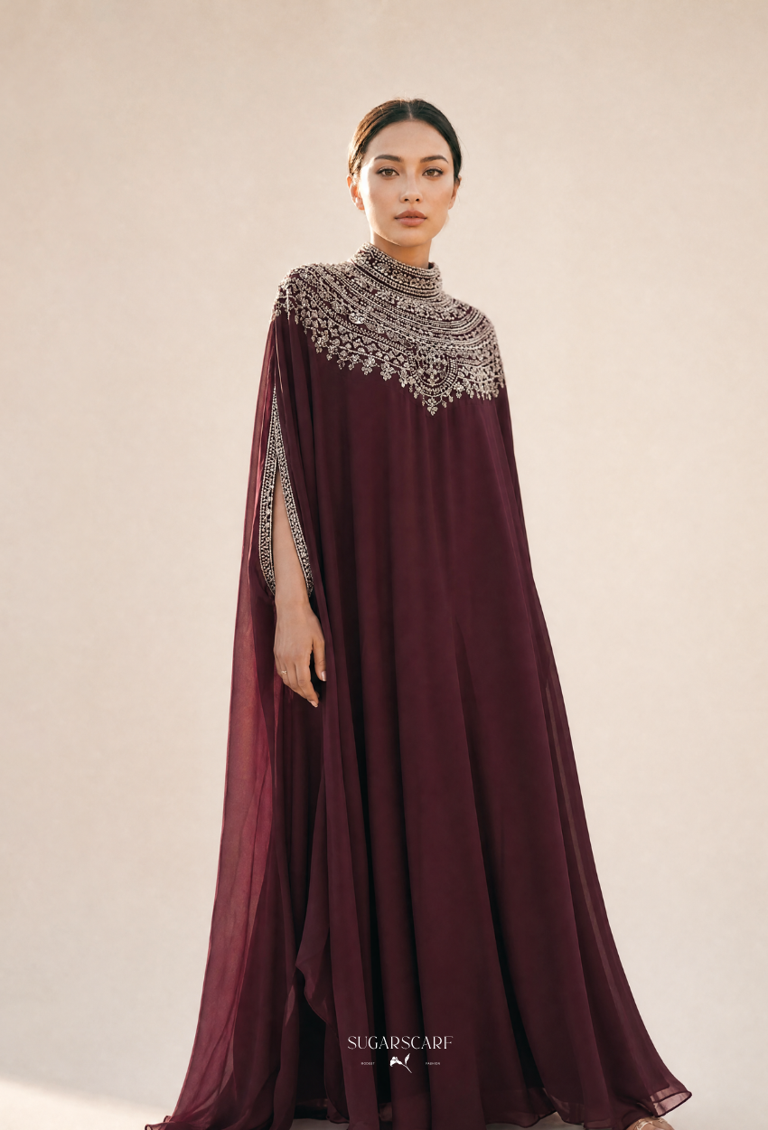 Vivi Crystal Beads Drape In Maroon