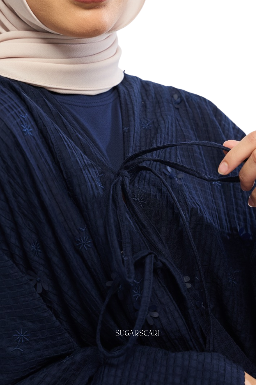 Noir Éclat Diane Embroidery Luxe Abaya Outer in Sapphire Noir