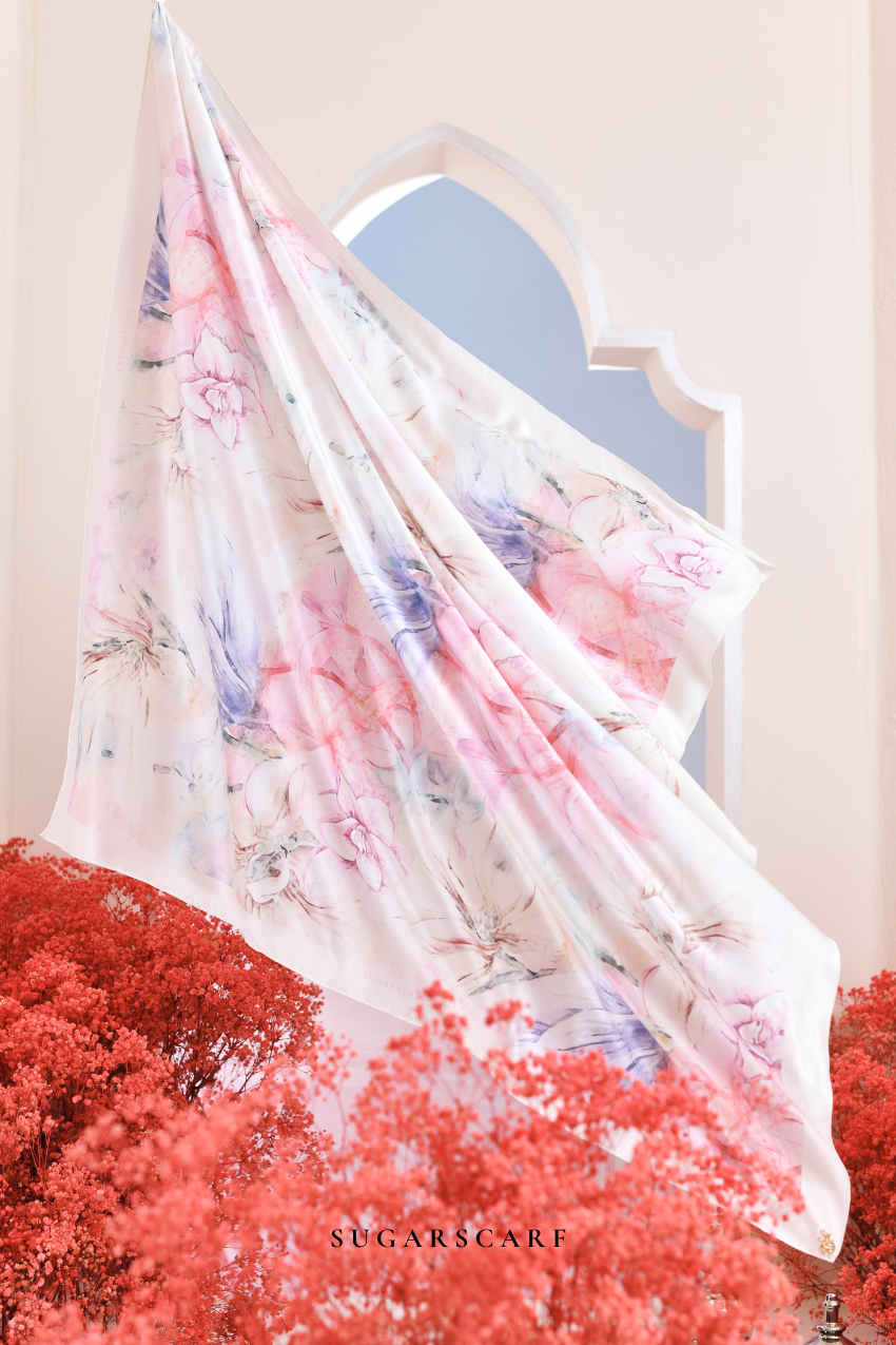 YES ( Square ) Garden of Hurrem Bloom Mixed Silk Satin Scarf ( FIRUZE )