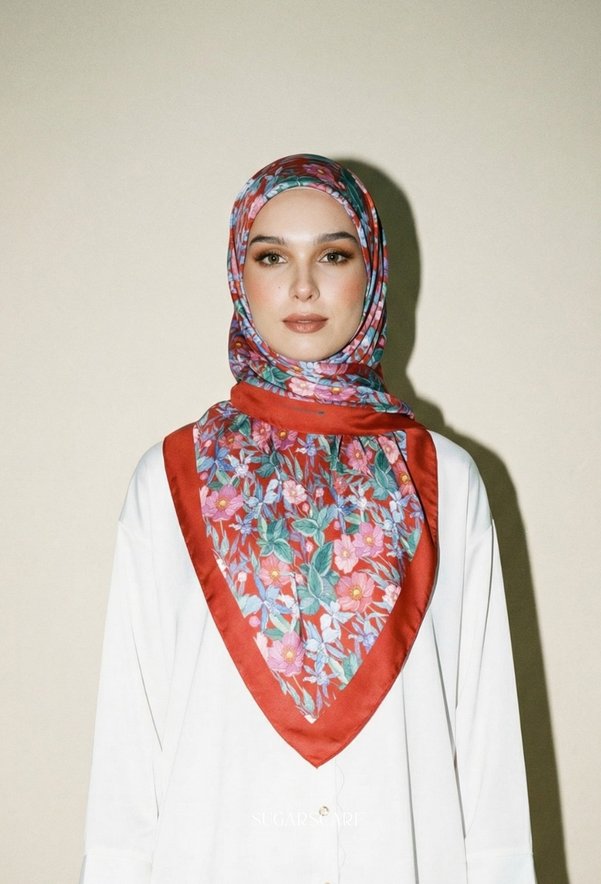 Blooming Scarves Mixed Satin Square in Bloom Iris