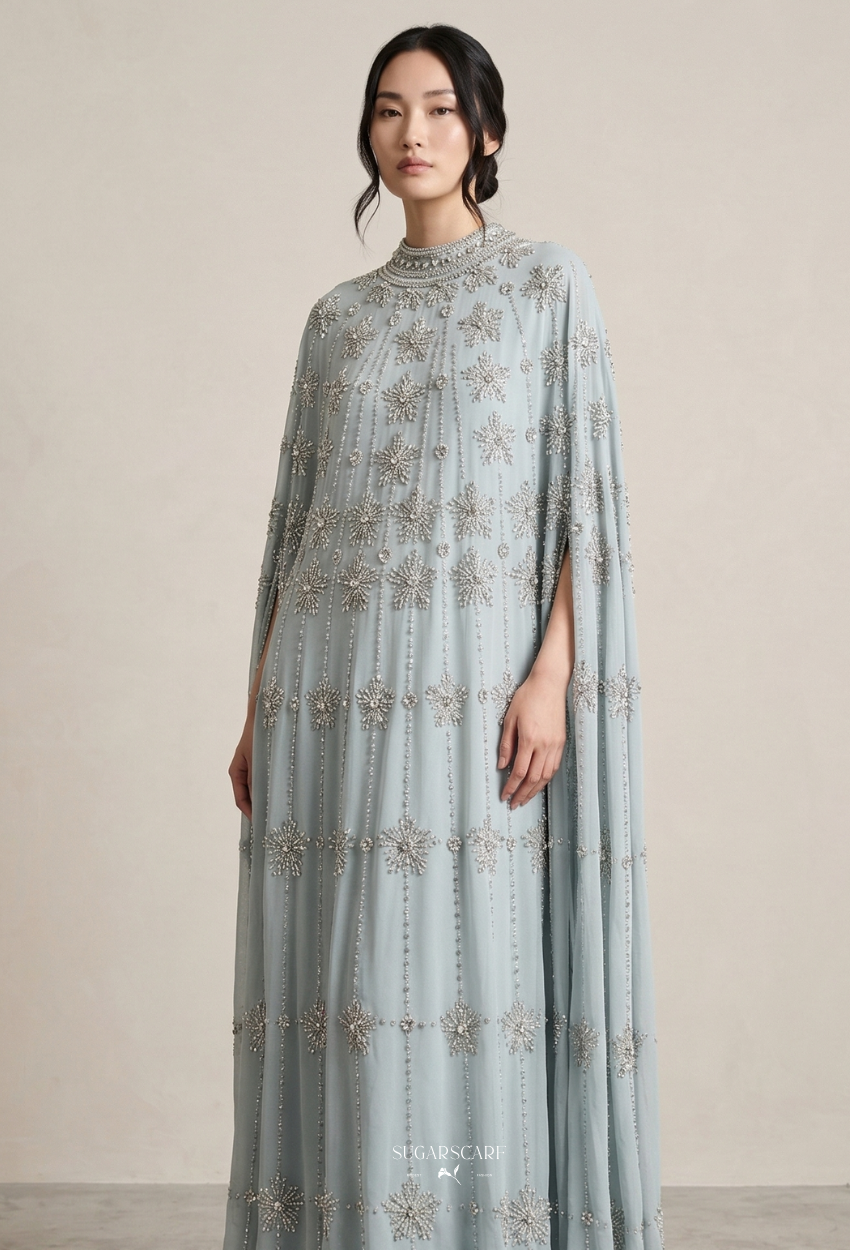 Inara Crystal Beads Drape In Dusty Blue