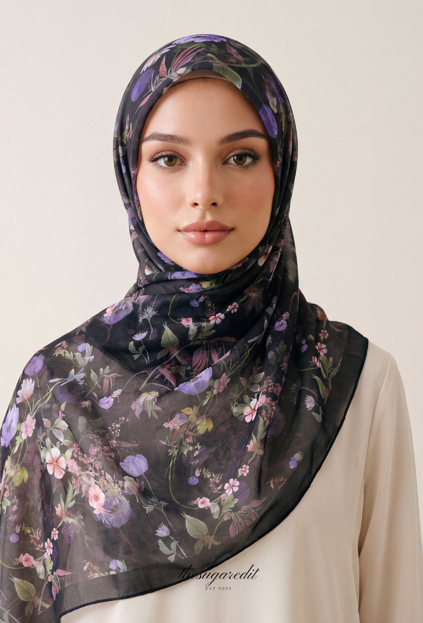 TSE BloomInvitation Japanese Cotton Voile Square - Zermatt ( Black Dusty Green)