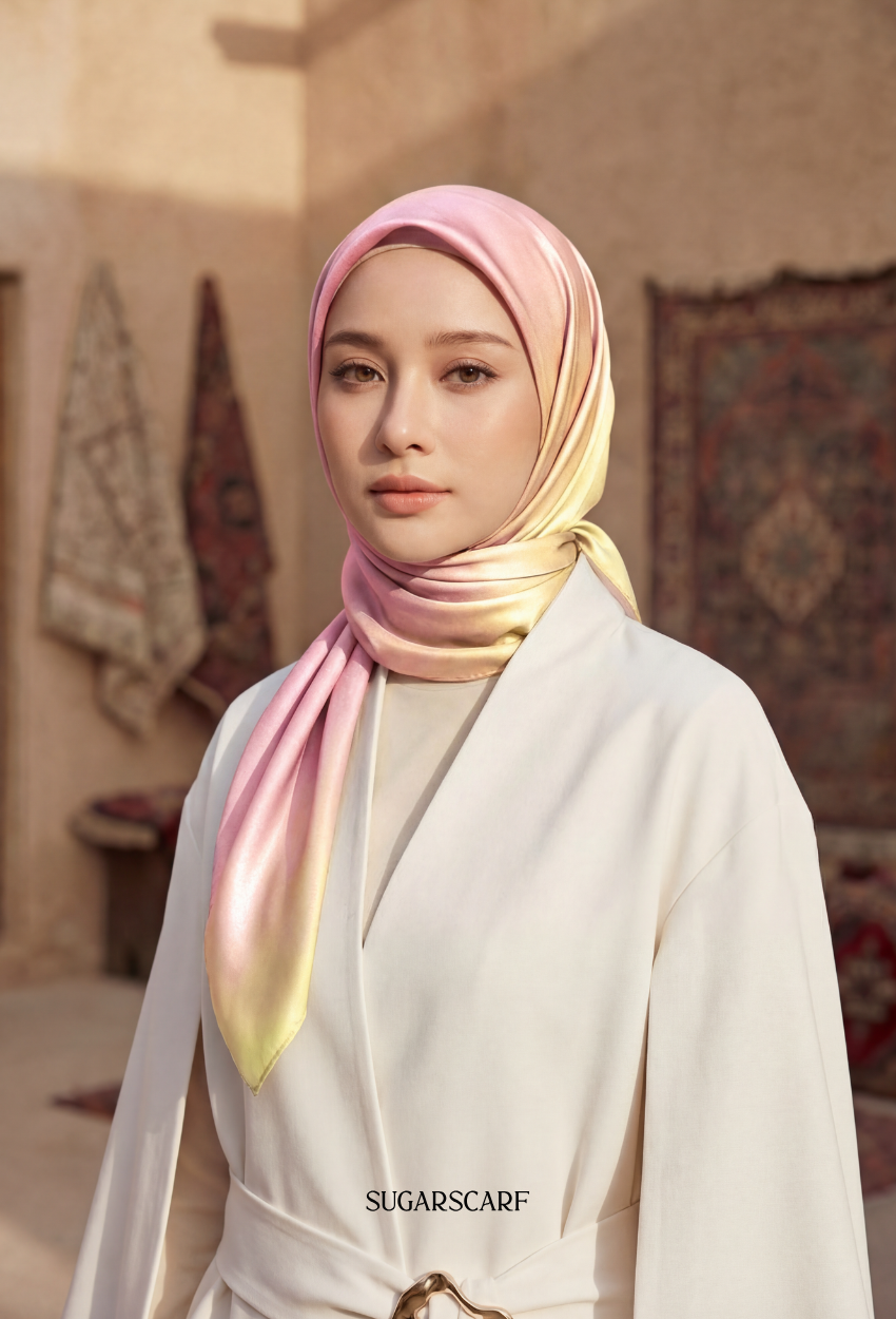 Eid Classy 2026 Scarves Mixed Satin Square in LemonStrawberry