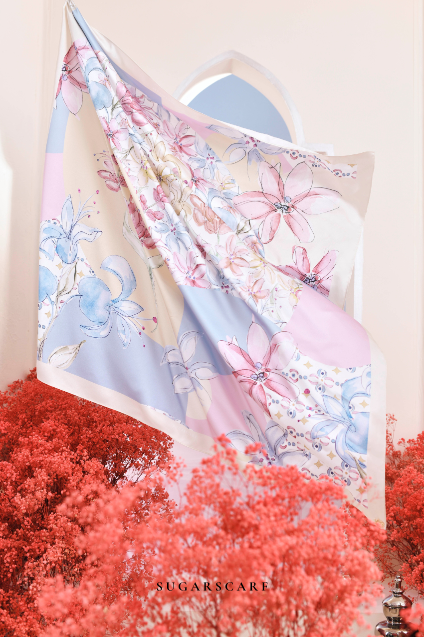 YES ( Square ) Garden of Hurrem Bloom Mixed Silk Satin Scarf ( NADINE )