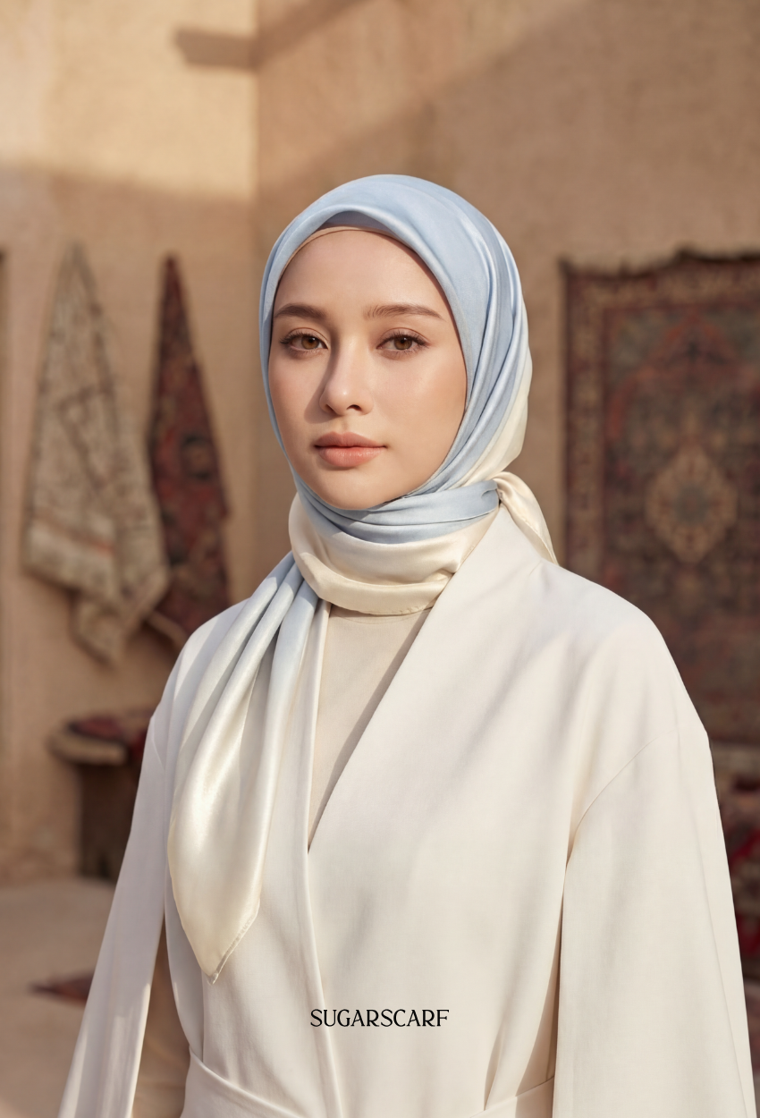 Eid Classy 2026 Scarves Mixed Satin Square in BlueFairy