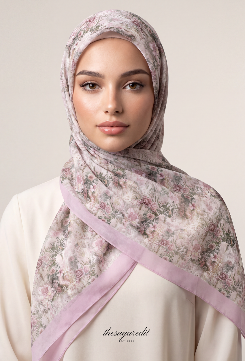 TSE BloomInvitation Japanese Cotton Voile Square - Canaria ( Purple Border)