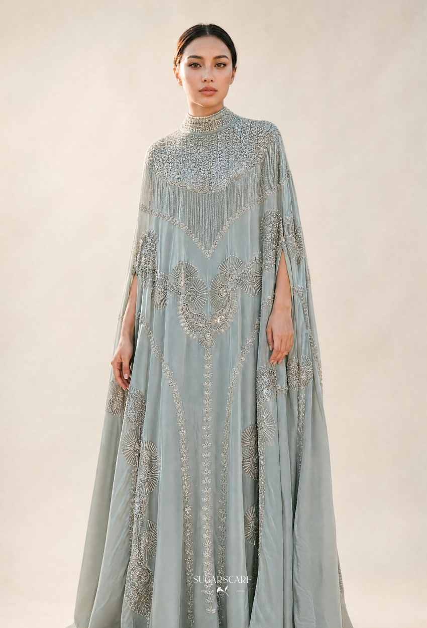 Modesa Crystal Beads Drape In Dusty Blue