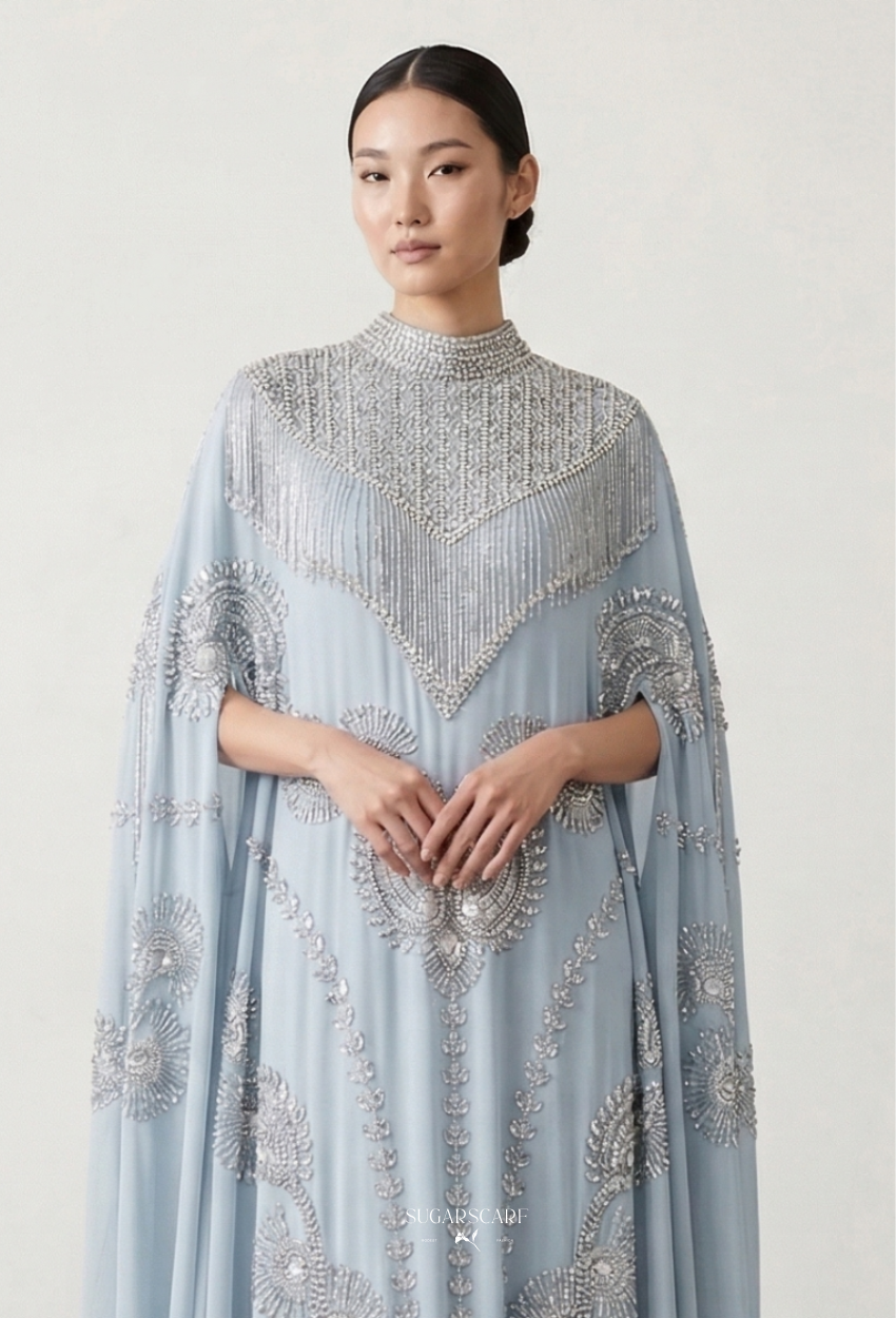 Modesa Crystal Beads Drape In Dusty Blue