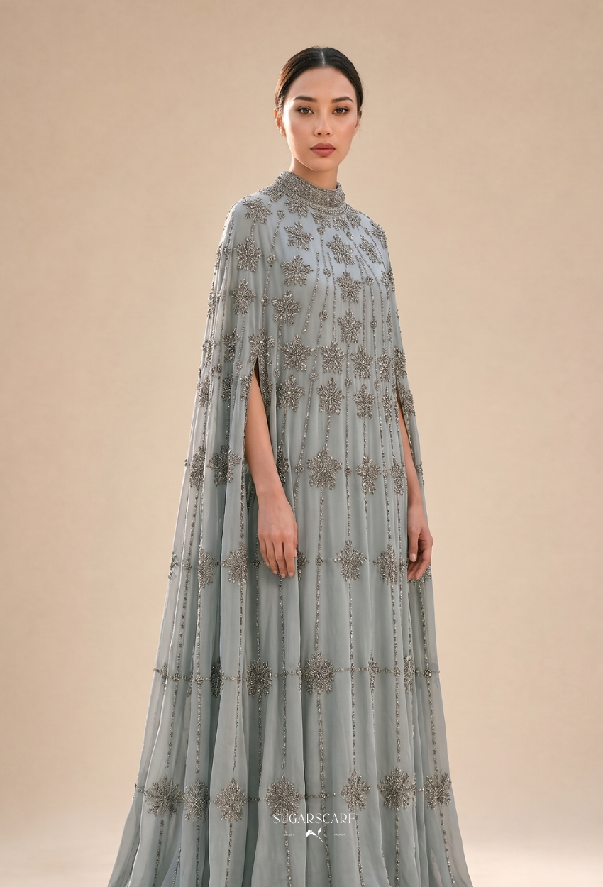 Inara Crystal Beads Drape In Dusty Blue