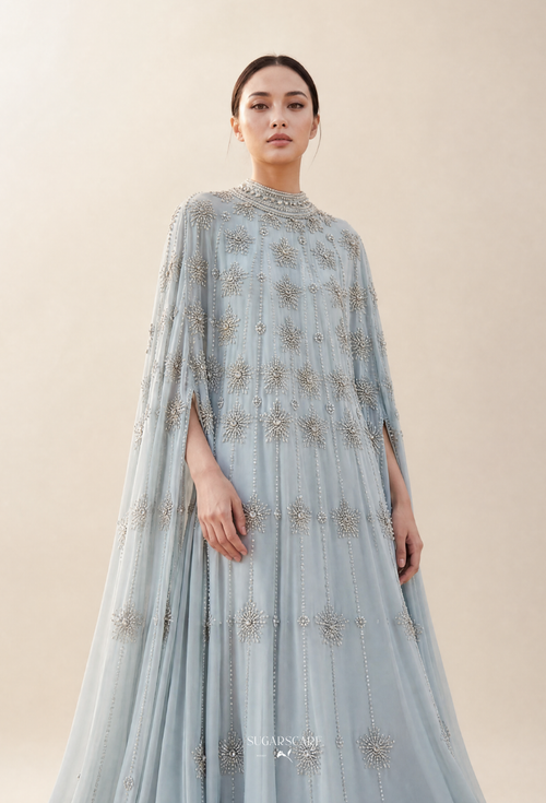 Inara Crystal Beads Drape In Dusty Blue