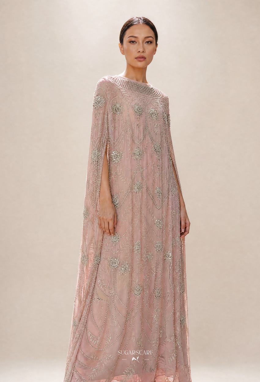 Rose Crystal Beads Drape In Pink