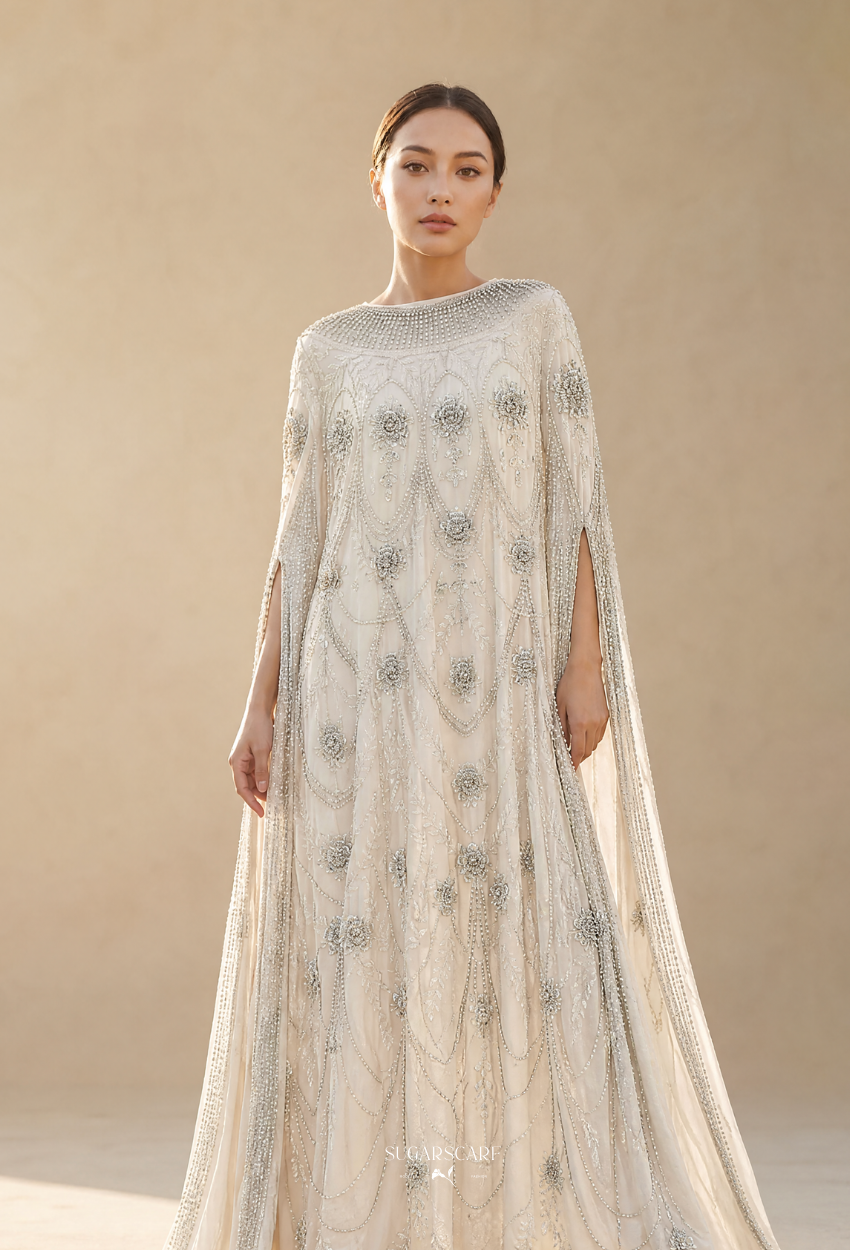 Rose Crystal Beads Drape In Off White