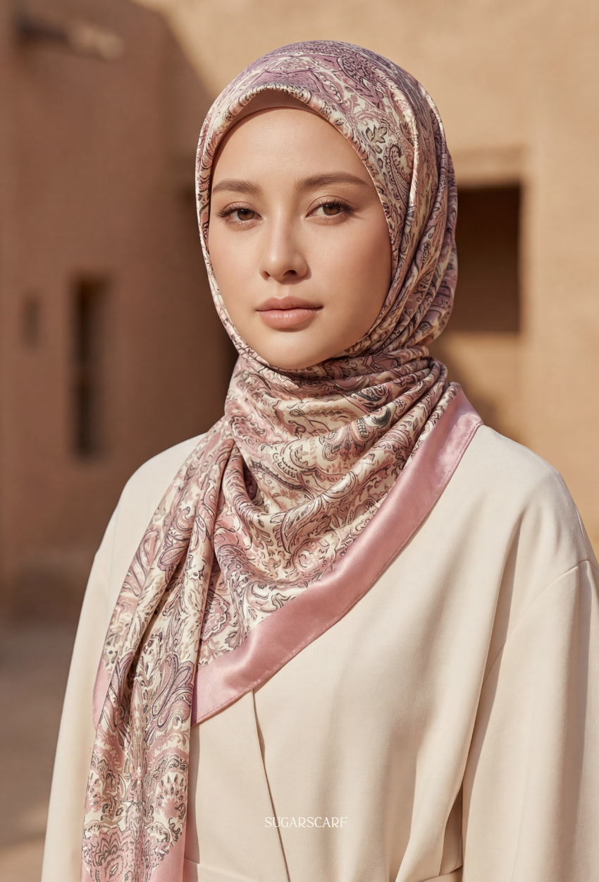 Eid Bloom 2026 Scarves Mixed Satin Square in Barouqe