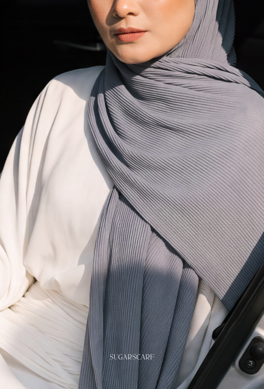 ( Full Wide Pleats Shawl ) Elegant Folds Everyday - (Dove-IronGray)