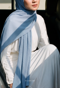 ( Full Wide Pleats Shawl ) Elegant Folds Everyday - (PowderBlue-LightBlue)