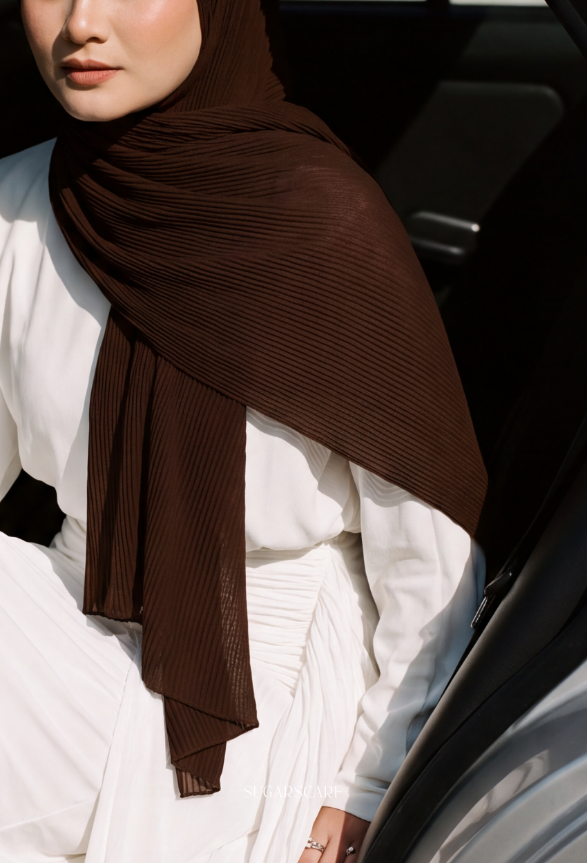 ( Full Wide Pleats Shawl ) Elegant Folds Everyday - (Brownies-DarkBrown)