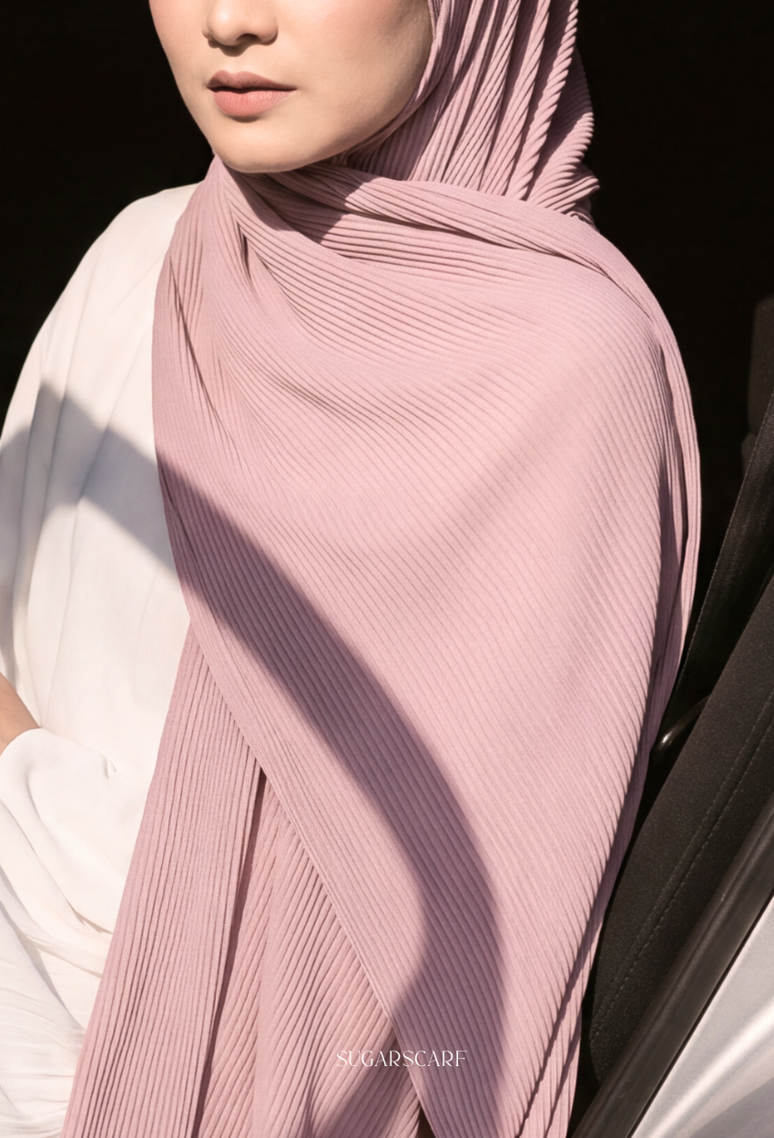 ( Full Wide Pleats Shawl ) Elegant Folds Everyday - (Pixie-PastelPink)