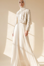 Gizelle 2-Piece Pleated Dress With Crystal Blazer In White