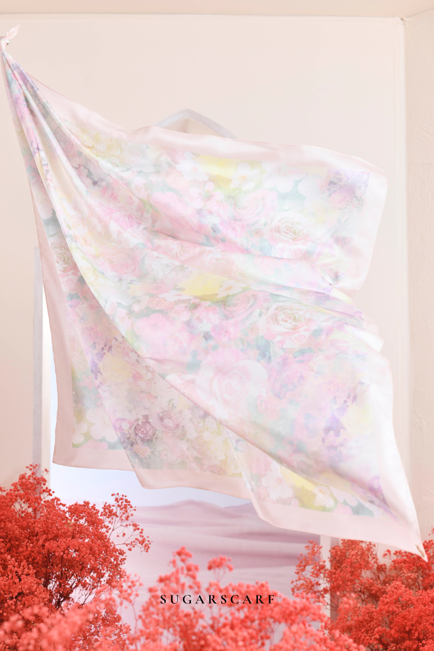 YES ( Square ) Garden of Hurrem Bloom Mixed Silk Satin Scarf ( ESMA )