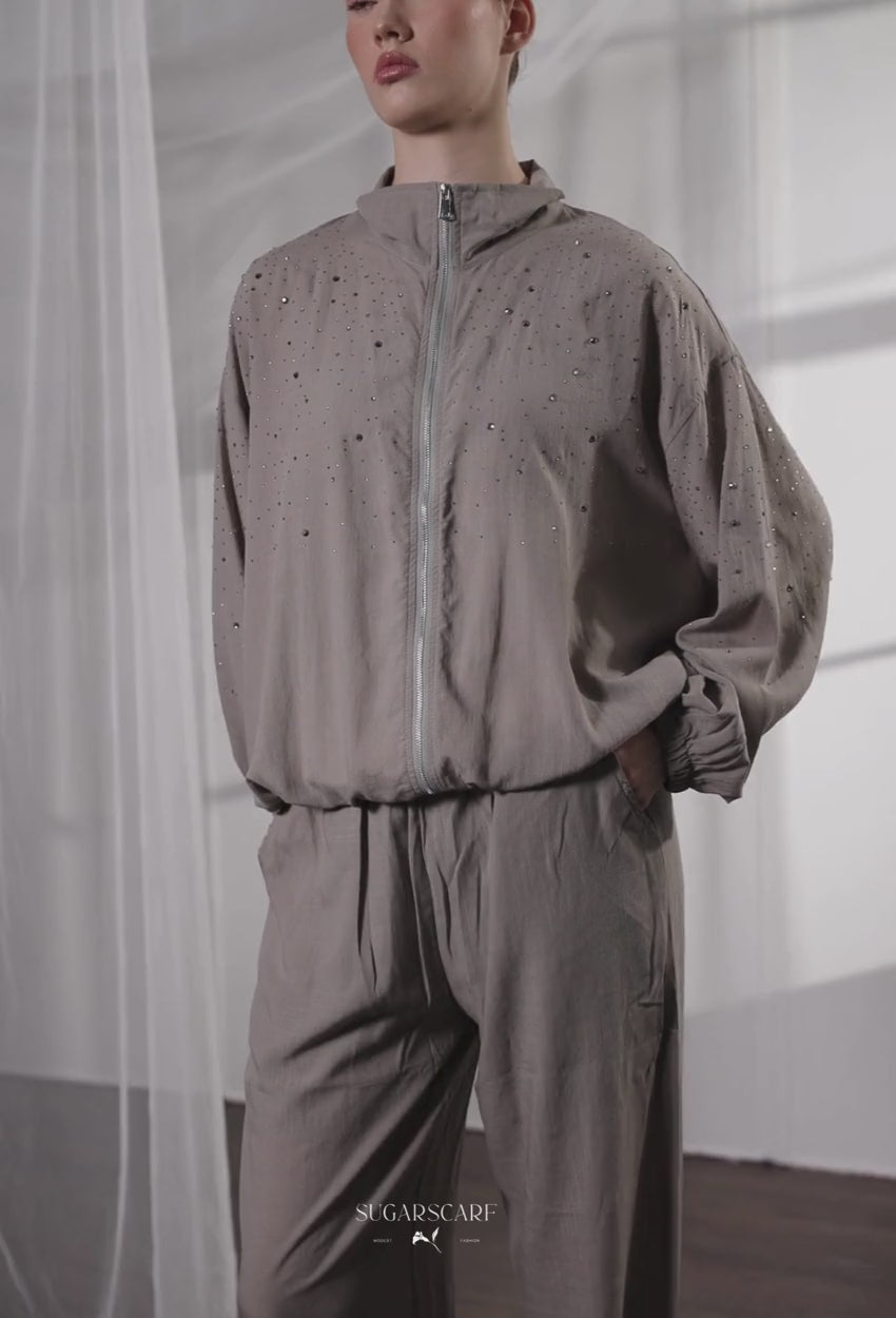 Lisa Mixed Tencel Set In Dark Khaki