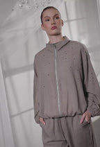 Lisa Mixed Tencel Set In Dark Khaki