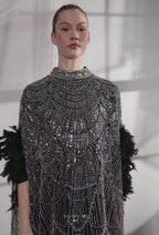 Seraphina Crystal Beads Drape In Silver Onyx