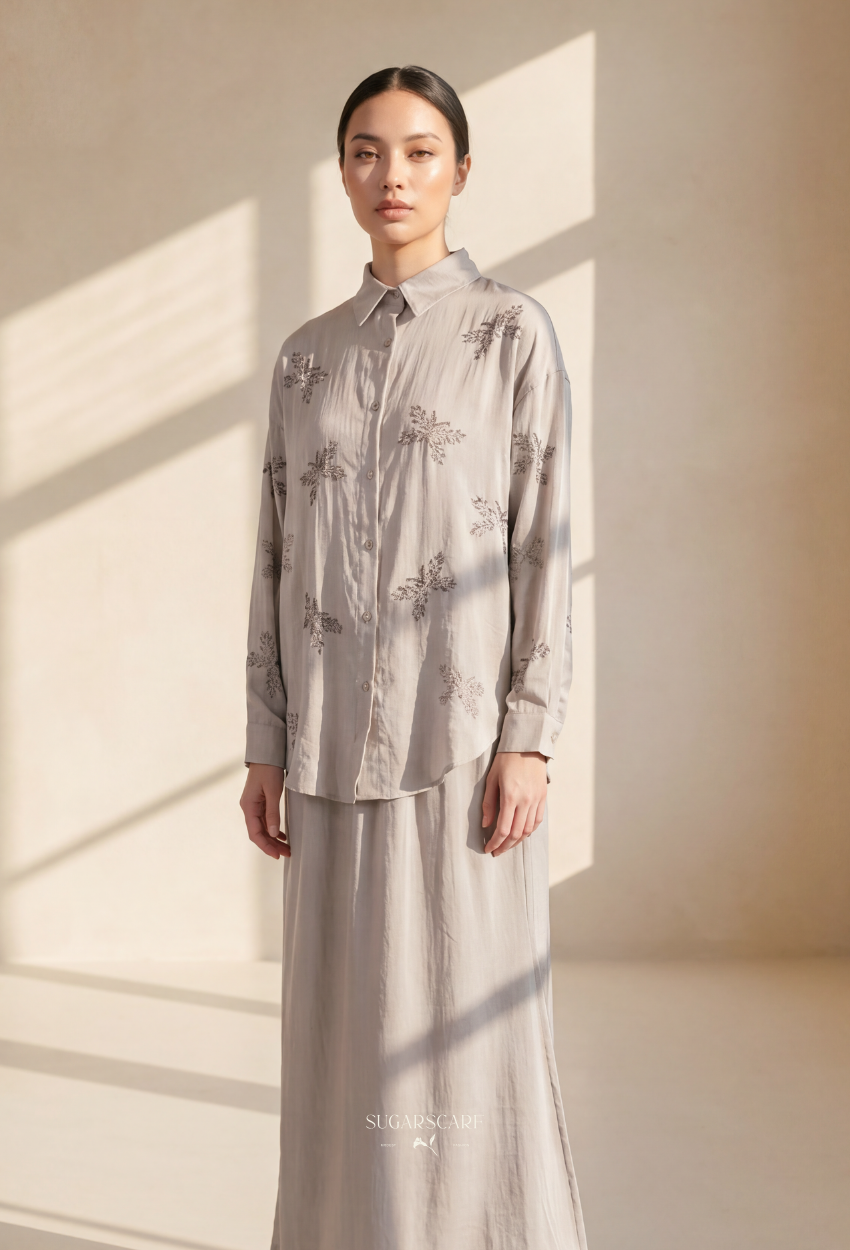 Geri Silky-Tencel Set In Crimson Gray