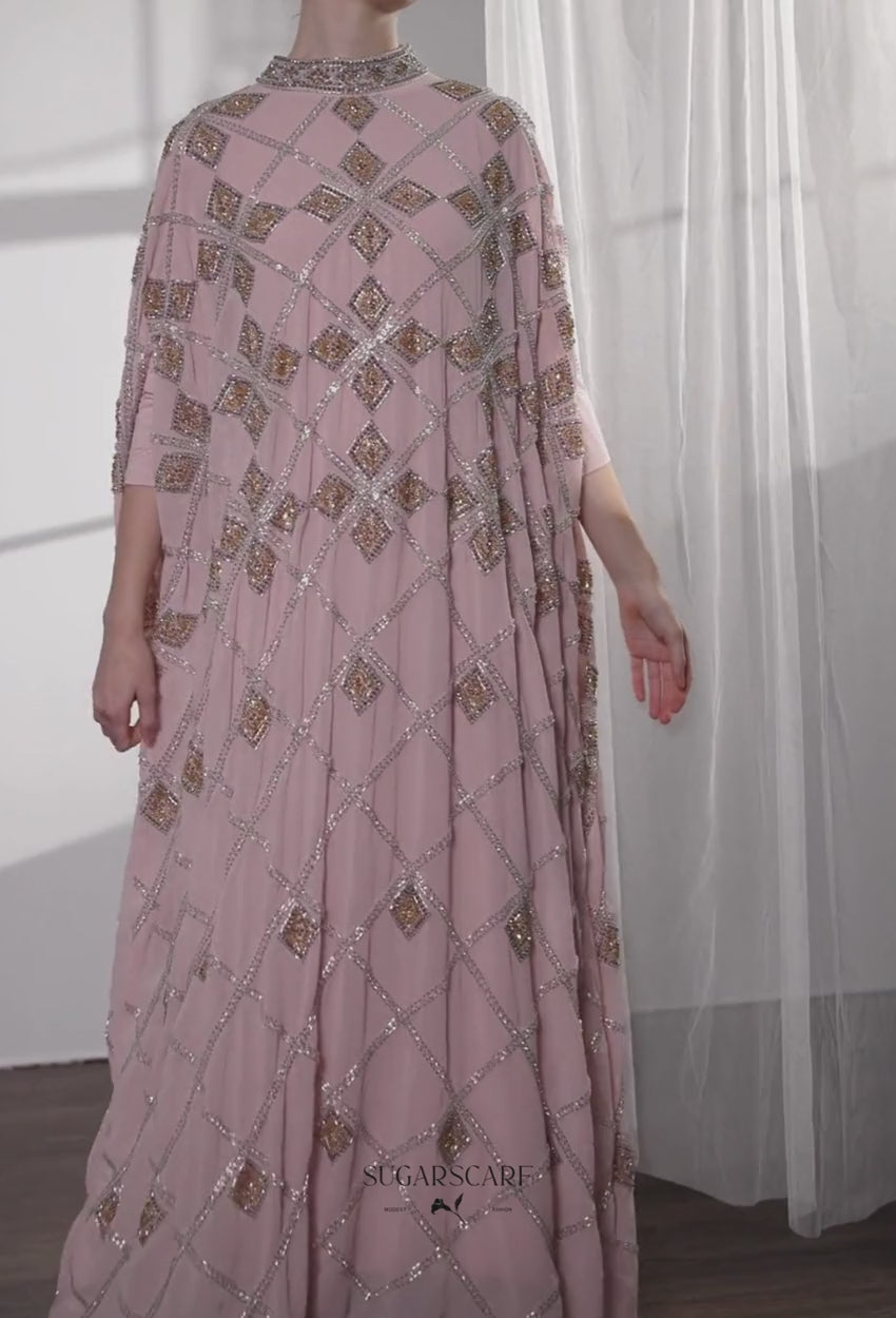 Cleopatra Crystal Beads Drape In Dusty Pink