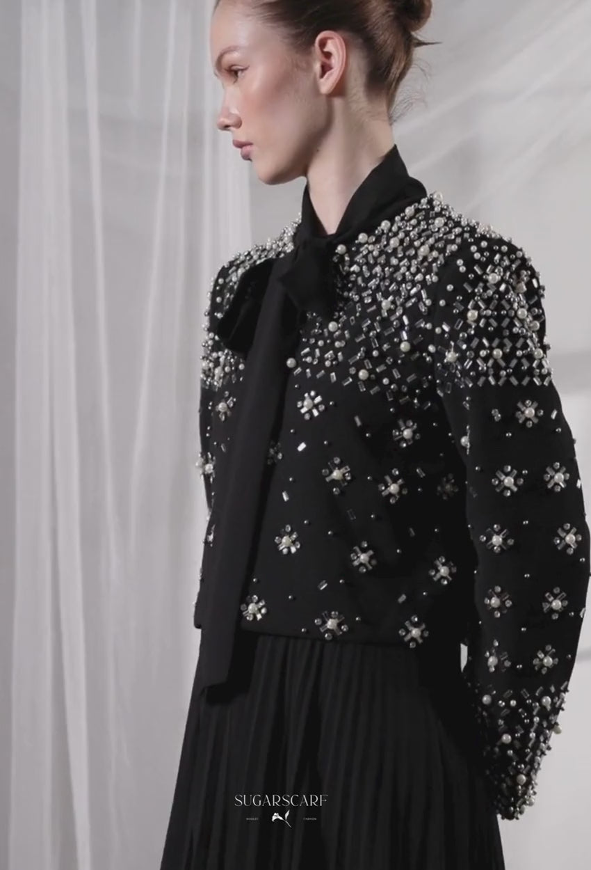 Elara 2-Piece Pleated Dress With Crystal Blazer In Eyeshadow ( Available on 25th)