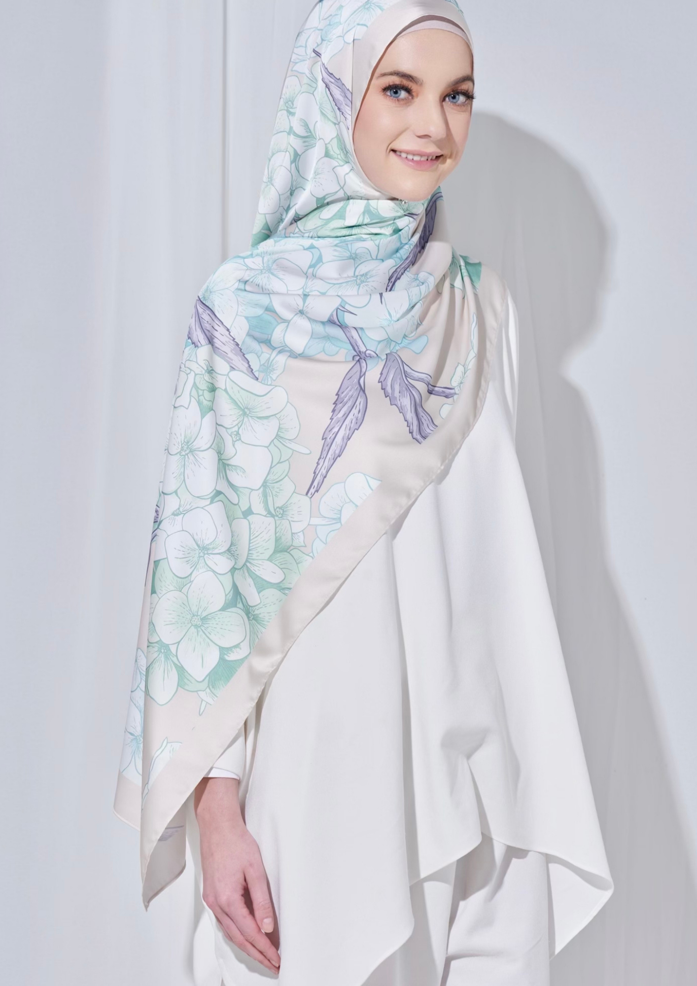 YES Long Shawl Bloom Journey Mixed Satin Silk in ( Promise ) -  With No Box