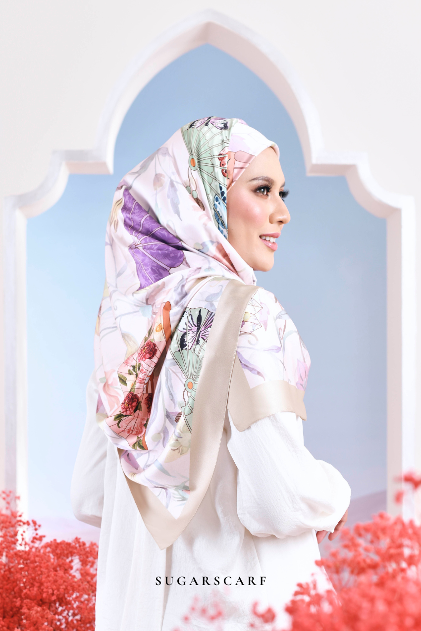 YES ( Square ) Garden of Hurrem Bloom Mixed Silk Satin Scarf ( DENIZ )