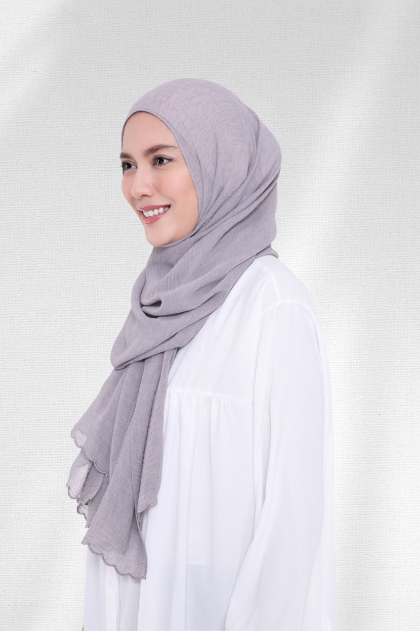 YES DEFECT - ( Shawl ) Saloma Embroidery Mixed Cotton Chiffon - Platinum