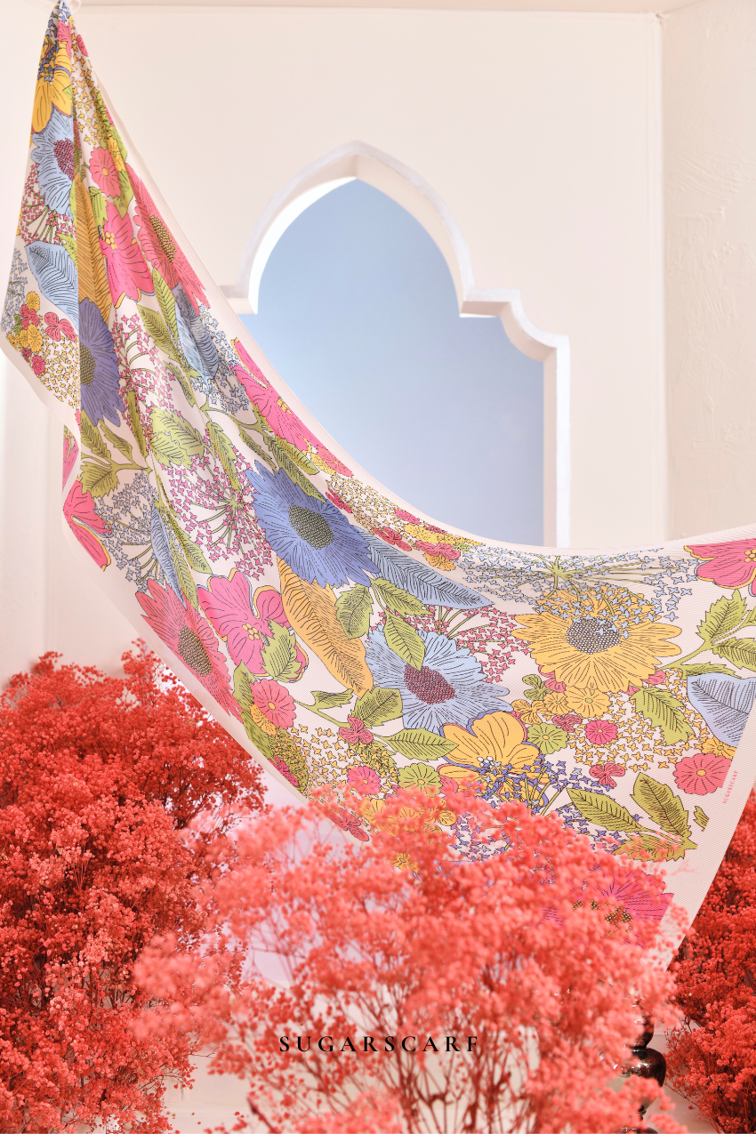 (SAMPLE) ( Full Wide Pleats Shawl ) Garden of Hurrem Bloom in ( CEMILE )