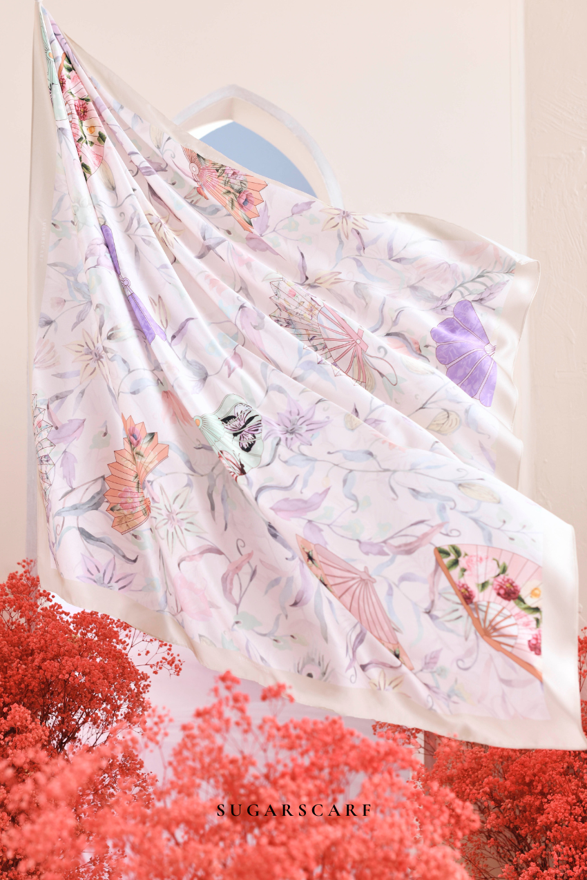 YES ( Square ) Garden of Hurrem Bloom Mixed Silk Satin Scarf ( DENIZ )