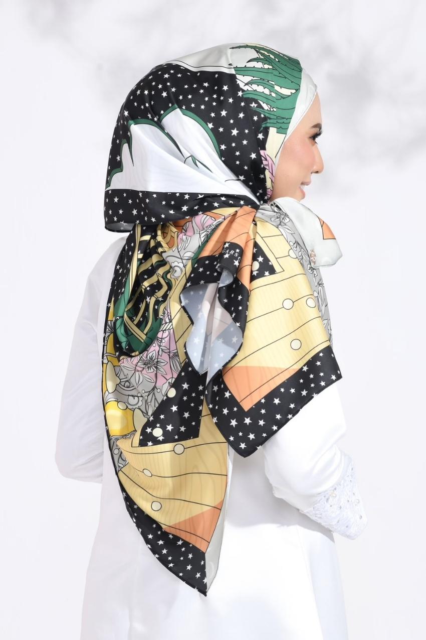 YES DEFECT - (Long Shawl) RUMA Shawl Mixed Satin Silk  ( Emerald )