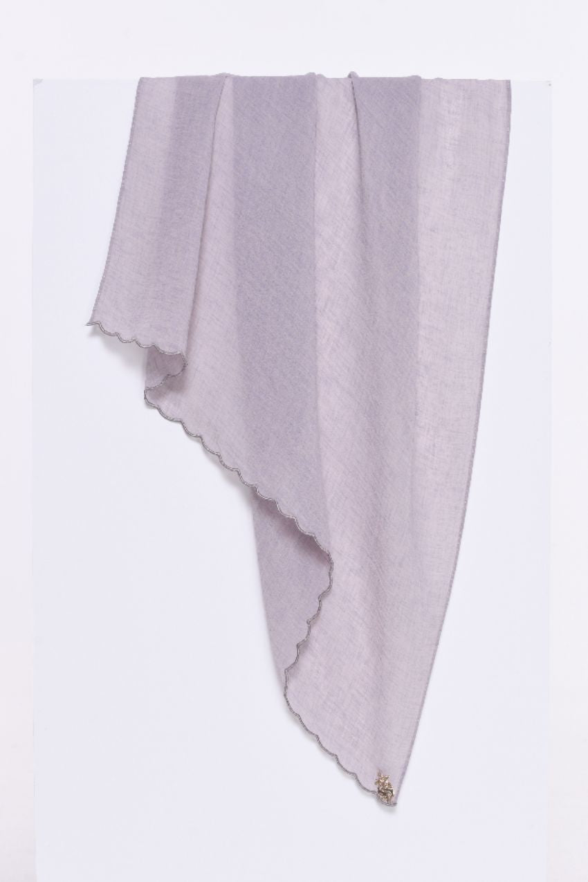 YES DEFECT - ( Shawl ) Saloma Embroidery Mixed Cotton Chiffon - Platinum