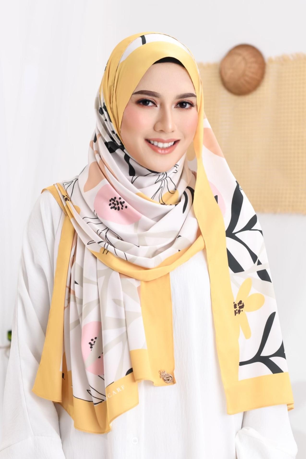 YES ( Long Scarf ) Abstract x Bloom Mixed Satin Silk ( Park Boulevard )