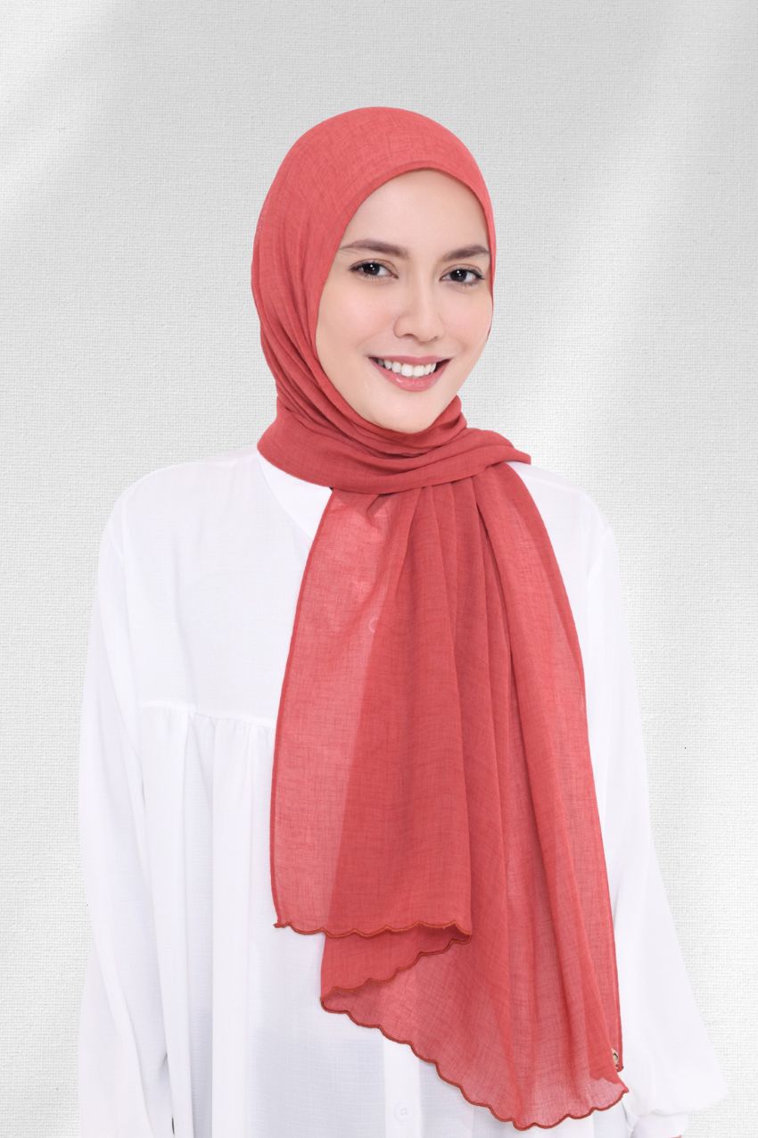 YES DEFECT - ( Shawl ) Saloma Embroidery Mixed Cotton Chiffon - Pepper (Chilis)