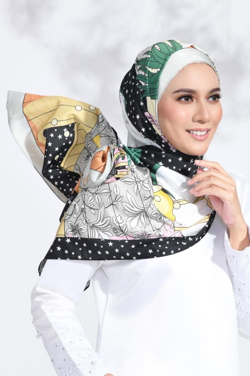 YES DEFECT - (Long Shawl) RUMA Shawl Mixed Satin Silk  ( Emerald )