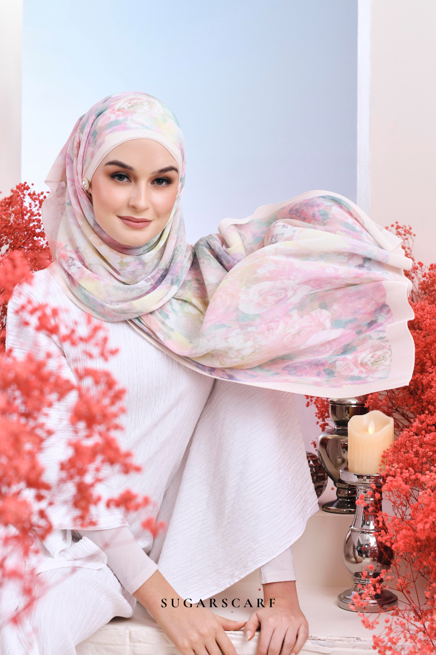 (SAMPLE) ( Full Wide Pleats Shawl ) Garden of Hurrem Bloom in ( ESMA )