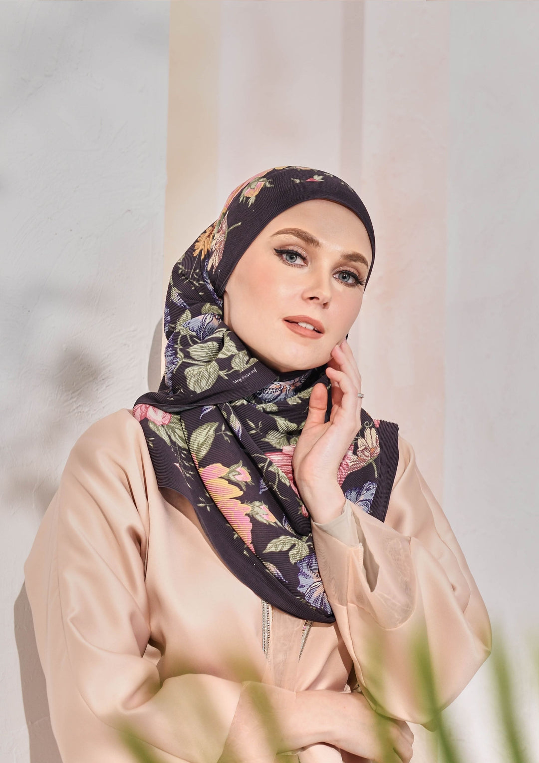 (SAMPLE) (Full Pleats ) BLOOMING EID Shawls in EVRELASTIC MUSK